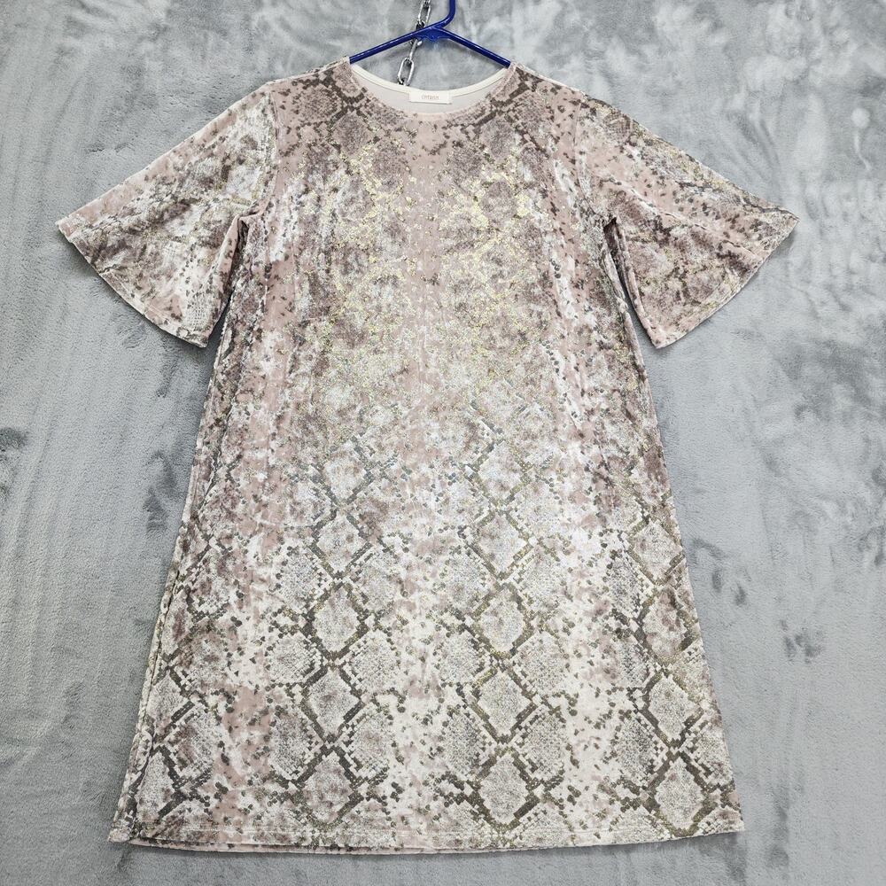 Cherish Dress Womens L Snake‎ Print Velvet Short Bell Sleeve Mini Shift Stretch